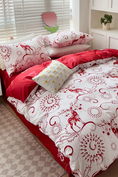 Дупла постелнина GANILTA 200x220 cm, Боја: бела со црвена, IVET.MK - Твојата онлајн продавница