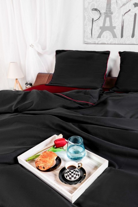 Дупла постелнина LAMONVA 200 x 220 cm памучен сатен, Боја: црна со црвена, IVET.MK - Твојата онлајн продавница