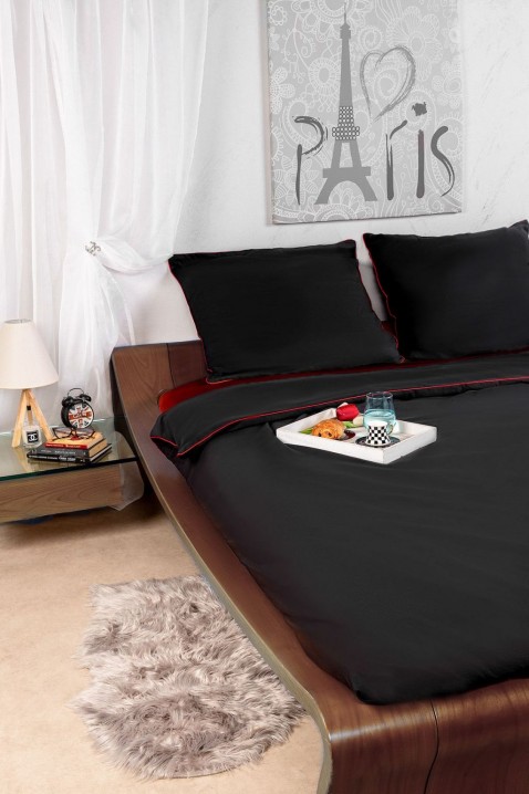 Дупла постелнина LAMONVA 200 x 220 cm памучен сатен, Боја: црна со црвена, IVET.MK - Твојата онлајн продавница