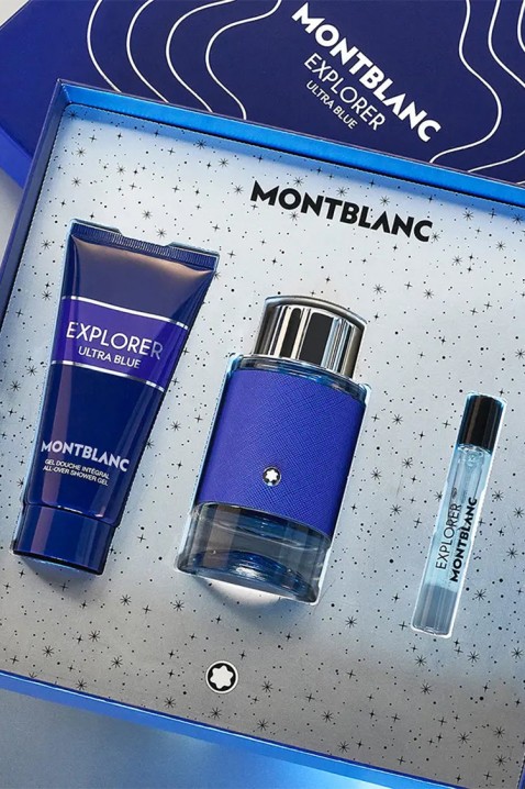 Машки комплет Mont Blanc Explorer Ultra Blue EDP 100 ml + Travel Spray 7,5 ml + Shower Gel 100 mlIVET.MK - Твојата онлајн продавница