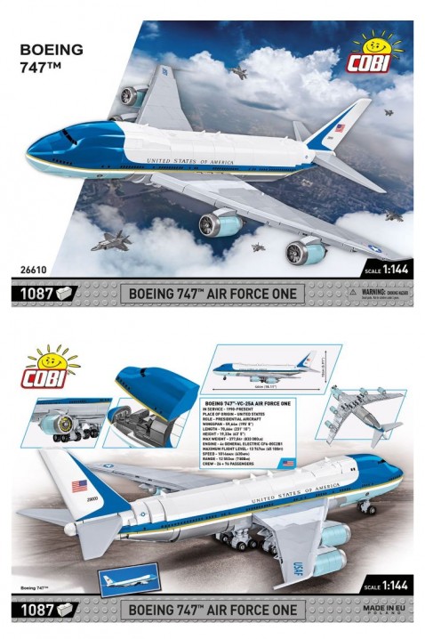 Конструктор Cobi авион Boeing 747 Air Force One - делови 1087IVET.MK - Твојата онлајн продавница