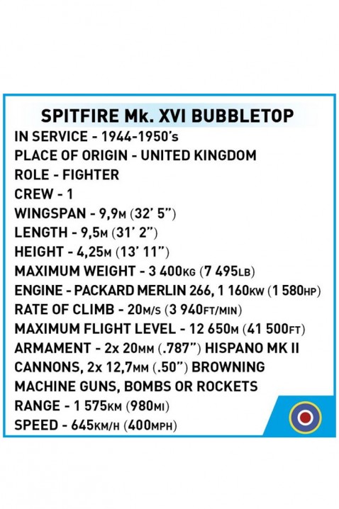 Конструктор Cobi авион т Spitfire Mk. XVI Bubbletop - 152 парчињаIVET.MK - Твојата онлајн продавница