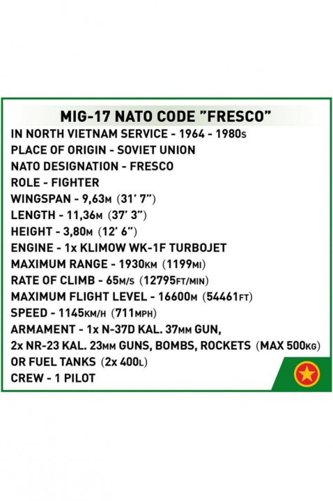 Конструктор Cobi борбен авион MiG-17 - 577 парчињаIVET.MK - Твојата онлајн продавница